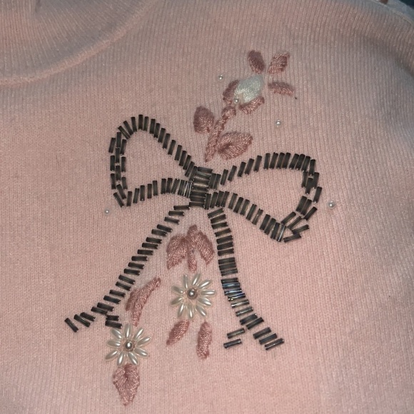 Evan Picone pink beaded embellished turtleneck long sleeves sweater Sz L - Picture 7 of 9